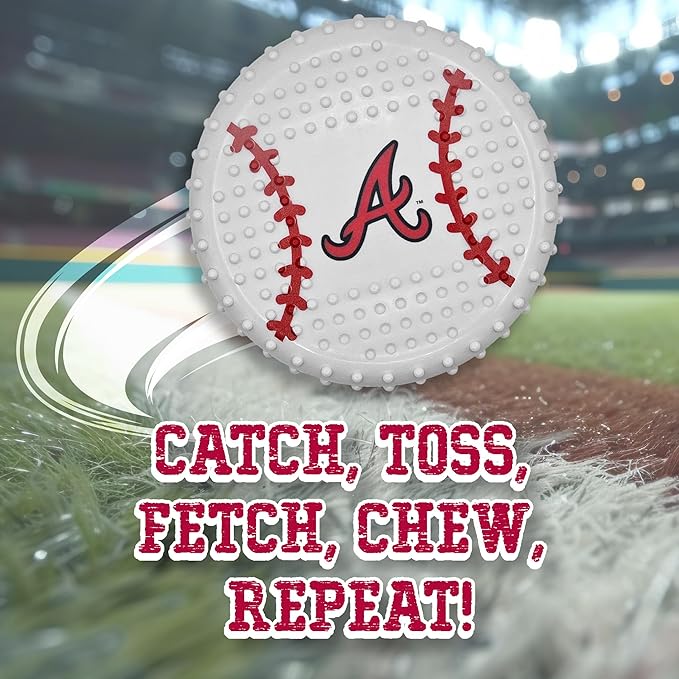 Pets First MLB Atlanta Braves Hard-Nylon Bacon-Flavored Baseball Chew Toy, Indestructible Dog and Cat Chewy Toy, Tug, Fetch Toy, Sporty Fun Toy for Dogs
