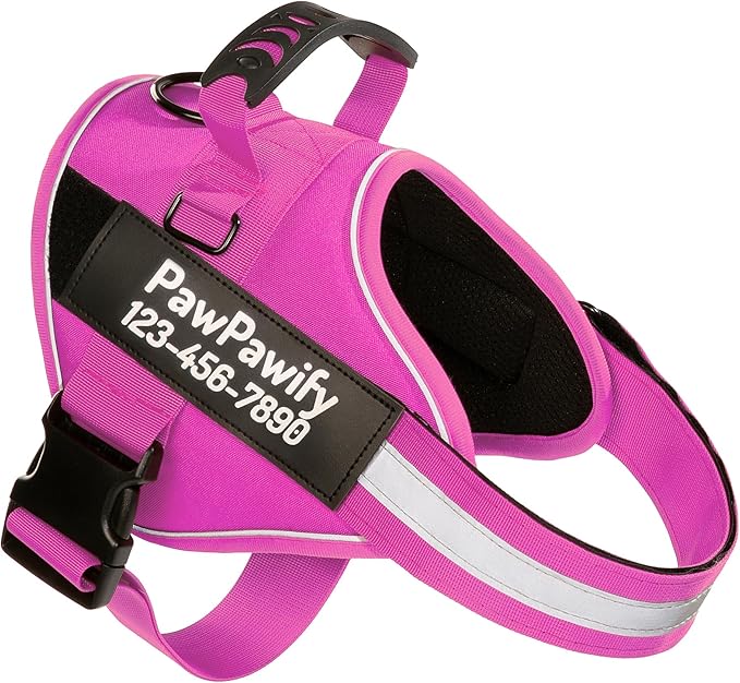 PawPawify Personalized No Pull Dog Harness with 2 Custom Name & Phone Patches, Reflective Breathable Pet Vest for Walking Training, Adjustable Heavy Duty Service Dog Vest for Small Medium Large Dogs