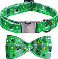 Elegant little tail St Patrick's Dog Collar - Green Plaid Lucky Clover Cotton Shamrock Pet Collar Bowtie Cute Collars with Bow Adjustable Pet Collars for X-Small Dogs