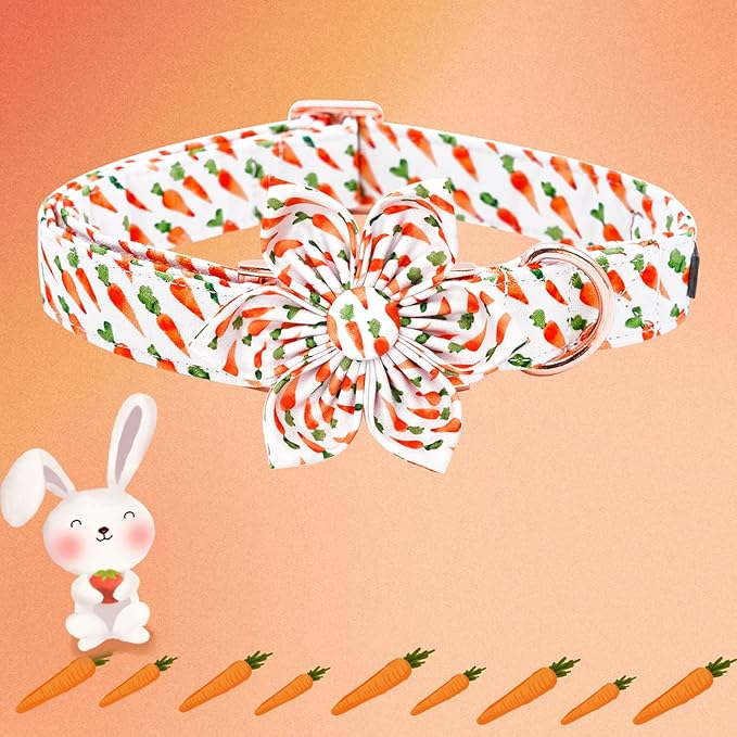 Elegant little tail Easter Dog Collar,Carrot Dog Collars Holiday Pet Collar with Flower Pet Gift Adjustable Puppy Collars for Large Dogs