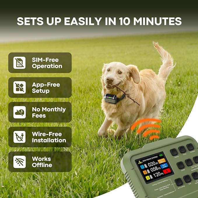 2025 Upgraded Wireless Dog Fence, No-Wire Electric Pet Containment System High-Precision Boundary Control, Up to 5.6 Acres, Waterproof & Rechargeable Collar, Safe Training for 1–3 Dogs