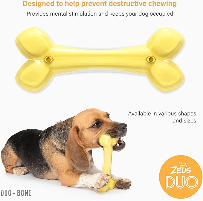 ZEUS Duo Bone Strong Dog Chew Toy for Active Chewers, Long Lasting Coconut Scent, Yellow (96273)