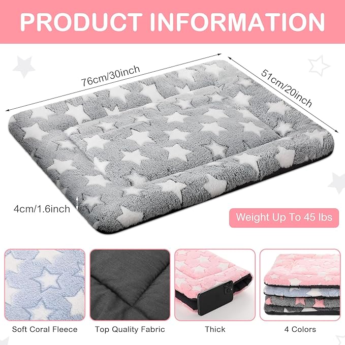 VitalCozy 4 Pcs Dog Crate Pads, Ultra Soft Warm Washable Anti-Slip Kennel Bed Mat for Pets, Reversible, Replaceable, Cozy Cage Liner for Small Medium Large Dogs and Cats(20 x 30 x 1.6 Inch,Colorful)