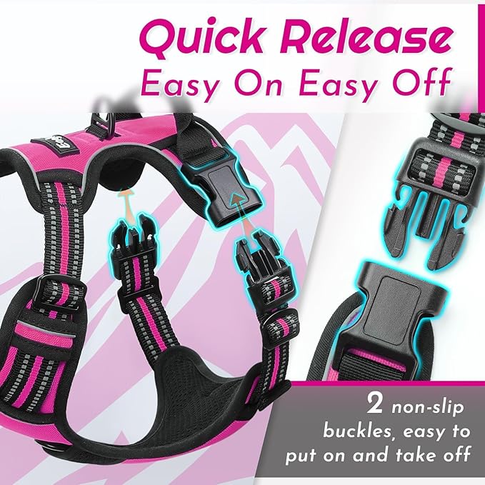 Eagloo Dog Harness Small Sized Dog, No Pull Service Vest with Reflective Strips and Control Handle, Adjustable and Comfortable for Walking, No Choke Pet Harness with 2 Metal Rings, Rose Red, S
