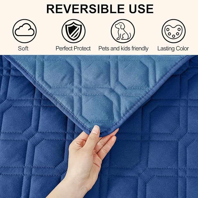 Smiry Reversible Waterproof Couch Covers for Sofa, Washable Dogs Pet Couch Covers for 3 Cushion Sofa Pet Friendly, Water Resistant Furniture Protector Slipcover, Geometric (68"x82", Navy/Blue)