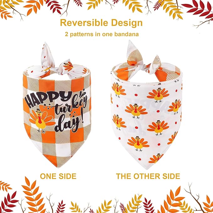 ADOGGYGO Thanksgiving Dog Bandana Fall Autumn Pet Bandana Reversible Triangle Bibs Scarf Accessories for Large and Extra Large Dogs Pets (X-Large, Thanksgiving)