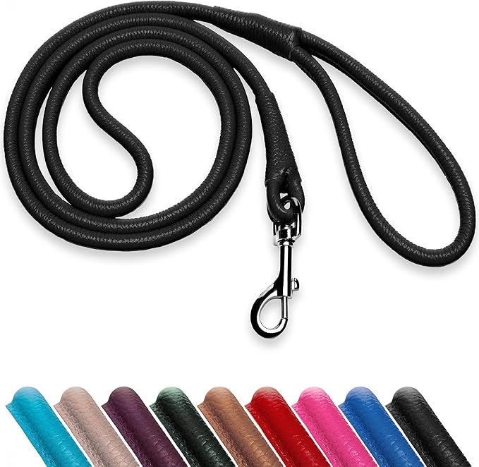 OOPSDOGGY Rolled Leather Dog Lead 6ft Heavy Duty Training Leash for Small Medium Large Dogs & Puppy Black Brown Red (Black, Small)