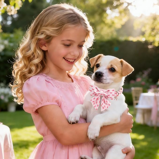 DOGWONG Valentine Dog Collar with Bow, Metal Buckle Adjustable Pink Bowtie Cute Girl Dogs Collars Pet Valentine Collars for Large Dogs, XL