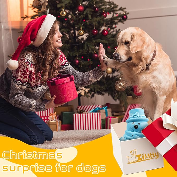 Zimtty Christmas Dog Toys, Indestructible Squeaky Dog Chew Toys for Aggressive Chewers, Tough Dog Chew Toys for Large Medium Dogs Breed with Non-Toxic Natural Rubber (Blue Snowman)