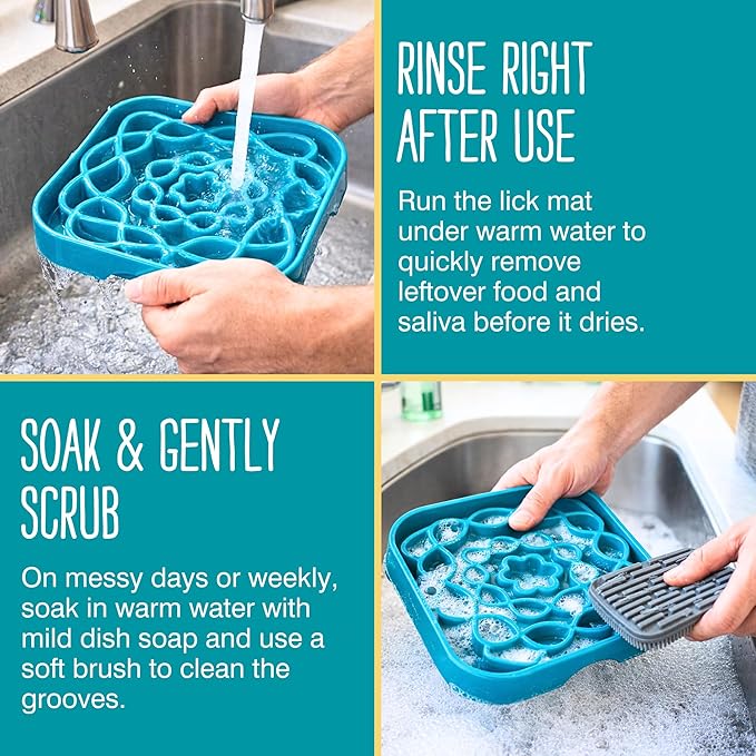 Messy Mutts Interactive Square Slow Feeder | Blue (8 Cup) | 11” x 11” Square Puzzle Slow Feeder for Dogs | Enrichment Food Dish for Slow Eating, Bloating