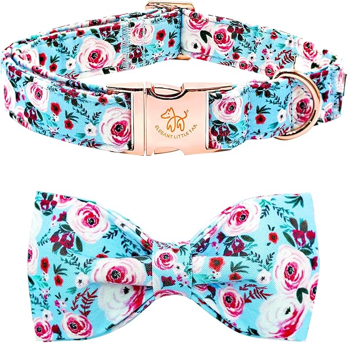 Elegant little tail Dog Collar, Rose Print Pet Collar Summer Dog Collar Durable Metal Buckle Dog Collars Cotton Pet Adjustable Dog Collars for Large Dogs