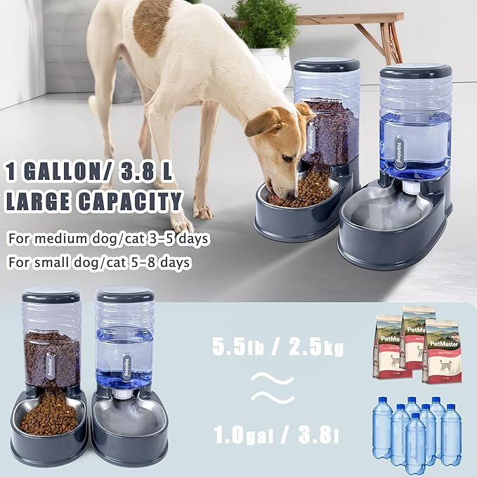 Cats Dogs Automatic Food Feeder and Water Dispenser Set 3.8L with Stainless Steel Bowl