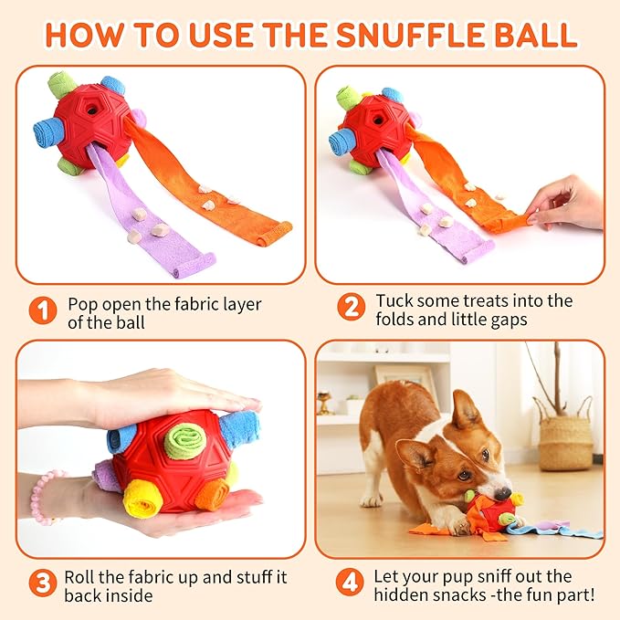 Dog Snuffle Ball Toy, Interactive Dog Puzzle Ball, Encourage Natural Foraging Skills Slow Feeder Training Dog Sniff Toy (Red)