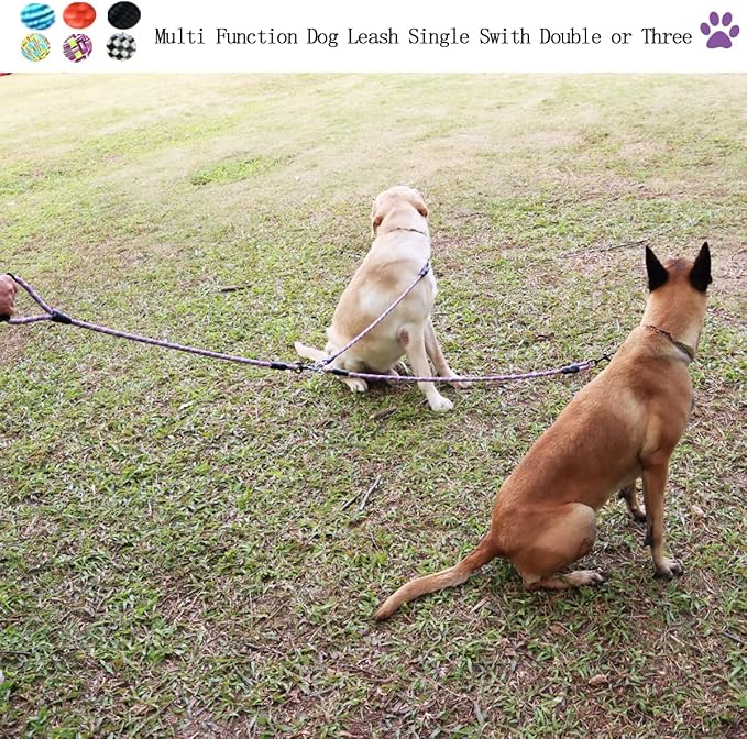3 Dog Leash - Padded Handle, 360° Swivel Multiple Dog Leash No Tangle, Lead for Medium Large Dogs, Walking & Training Double Dogs (Purple Green)