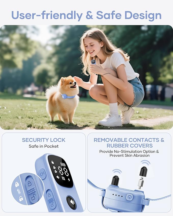 Jugbow Shock Collar for Small Dogs - 4200FT Dog Training Collar with Remote for 5-30lbs Mini Small Dogs, IPX8-Waterproof Rechargeable E-Collar with Beep (1-9), Vibration(1-3), Safe Shock(0-16)(Blue)