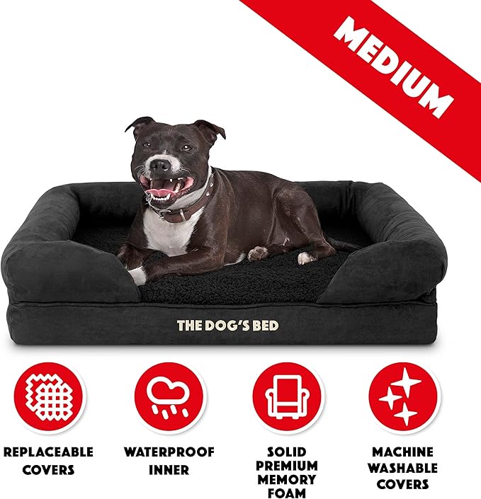 The Dog’s Bed Orthopedic Memory Foam Dog Bed with Bolsters, Plush Fabric, Black Plush, Medium