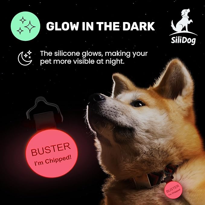 SiliDog - The Original Silicone Silent Dog Tag - Personalized Engraved Soundless Pet ID - As Seen On Shark Tank - Durable - Never Fades - Mini-Circle - Blue