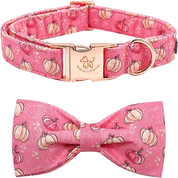 Elegant Little Tail Dog Collar with Bow, Adjustable Halloween Pumpkin Bowtie Collar for Small to Large Dogs