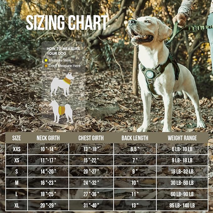 OneTigris Tactical Dog Harness,No-Pull Dog Vest with Leash Clips,Dog Harness Adjustable for Hiking Training Outdoor Dogs(Ranger Green, Medium)