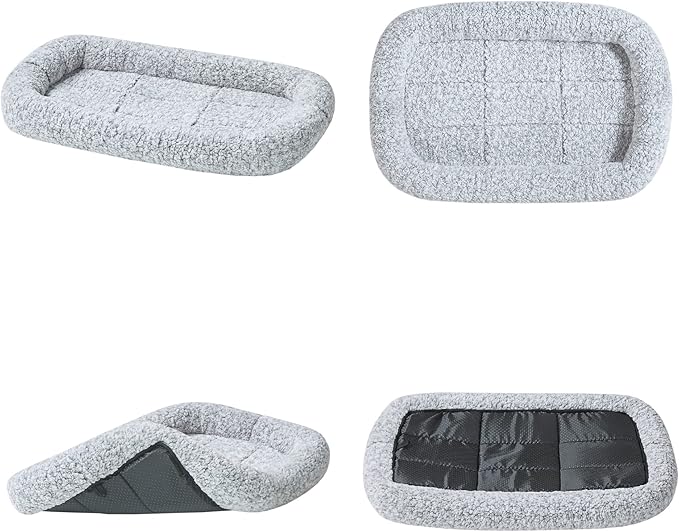 Friends Forever Bolster Dog Crate Mat 30 Inch, Washable Dog Crate Bed, Sherpa Fleece, Nova Grey