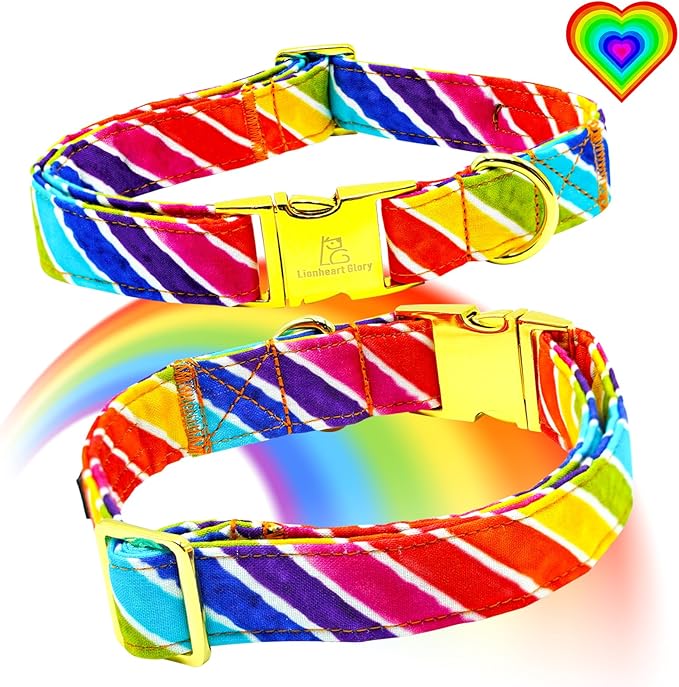 Lionheart glory Rainbow Dog Collar with Flower Colorful Summer Dog Flower Collar Heavy Duty Adjustable Pride Collars for Small Dogs Pet Gift Holiday