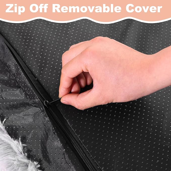 Bedfolks Plush Dog Crate Bed, Washable Cover, Faux Fur Dog Kennel Pad - 35"x23", Grey