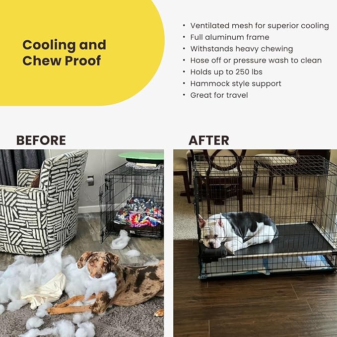 K9 Ballistics Chew Proof Elevated Outdoor Cooling Cot Bed for X Large Dogs - Virtually Indestructible, Preassembled, Withstands Aggressive Chewers - XL, Black Mesh