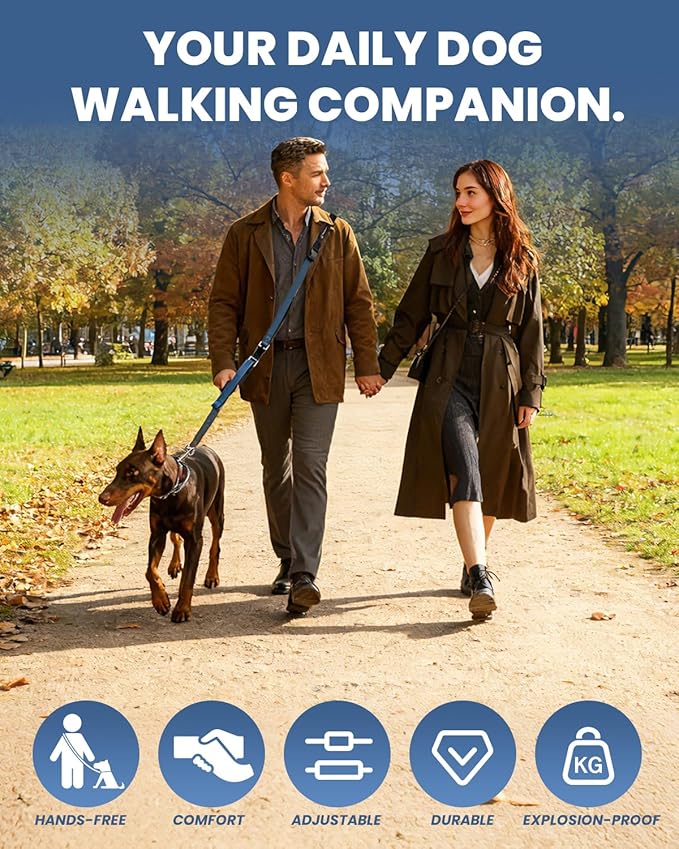 Reinforced Crossbody Dog Leash, 4–6ft Adjustable Multifunction Leash with Dual Padded Handles, Durable Nylon Lead Featuring Solid Metal Clips for Daily City & Park Walking