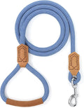 Mile High Life | Premium Leather Dog Leash | Strong Rope Leash | Leather Handle | Zinc Alloy Strong Clasp | Small Medium Large Dogs | 4/5/6 Feet(Blue White, 48 Inch (Pack of 1))