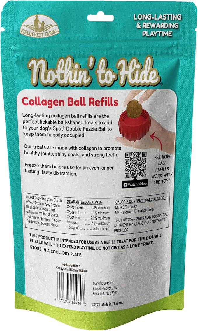 SPOT Nothin’ to Hide Collagen Refill Balls – 7 Pack Long-Lasting Dog Treats, Made for Seek-A-Treat Double Puzzle Ball, Supports Joints, Teeth & Coat Health