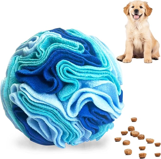 ABULL 5.9" Snuffle Ball for Dogs - Interactive Dog Puzzle Toy & Slow Feeder, Relieves Boredom & Exercises Sniffing by Sparking Foraging Instincts, Machine Washable for All Breeds (Blue, Medium)