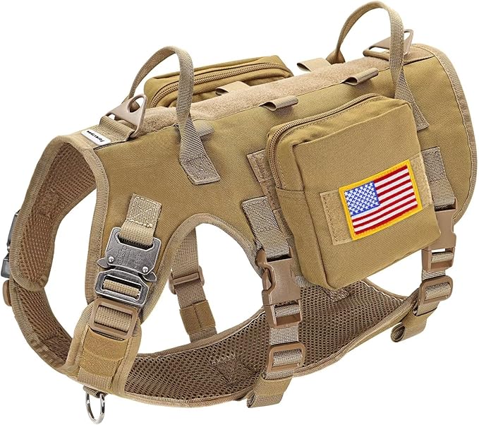 Forestpaw Dog Harness Medium Sized,Tactical Dog Harness with Handle,No Pull Military Style Service Dog Vest with Pockets Adjustable for Medium Dogs,Brown,Chest 19.5-41.5"