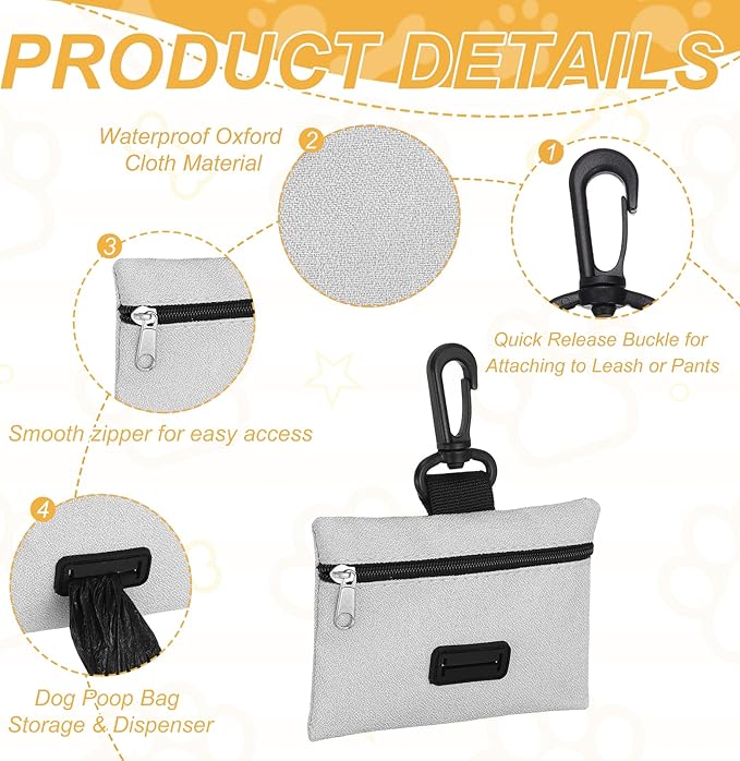 Dog Poop Bag Holder, Pet Waste Bag Dispenser Dog Treat Pouch with Clip Oxford Cloth Portable Reusable Easy Cleanup(2Pcs, Navy Blue/Gray), Intended for Outdoor/Travel/Walking