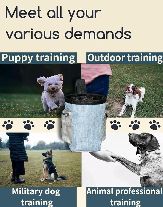 4-in-1 Dog Treat Pouch-3-Way Waterproof Cationic Linen Bag with Side Pockets & Compact Design Holds 3 Cups for Outdoor/Hiking with Poop Bag, Adjustable Belt & Silicone Flying Disc (Khaki)