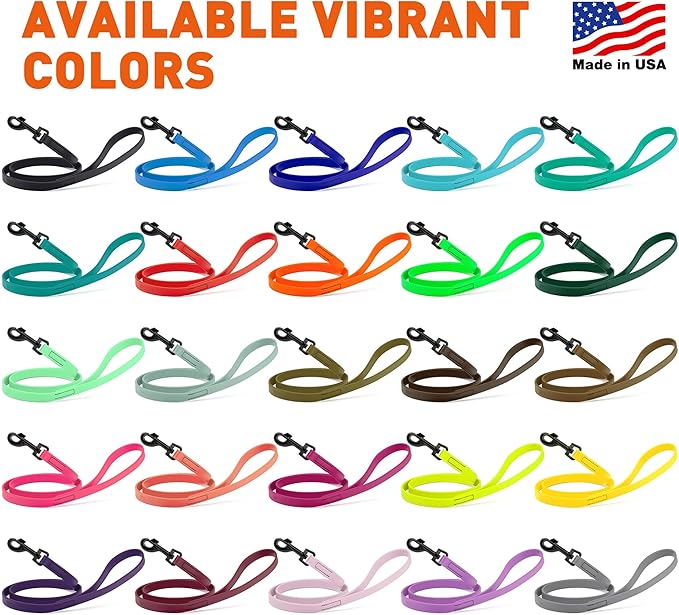 Dogline Biothane Waterproof Dog Leash Strong Coated Nylon Webbing with Black Hardware Odor-Proof Easy to Clean High Performance for Small or Large Dogs Made in USA 4 or 6 ft Lead, Violet Purple