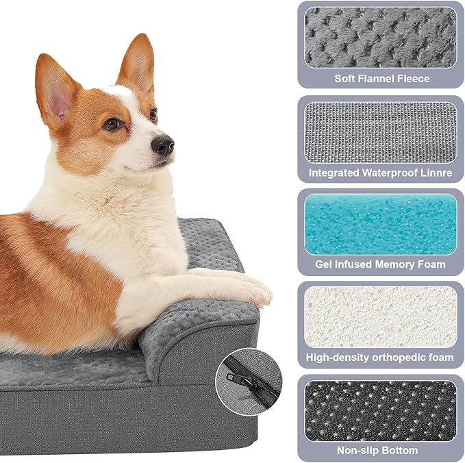 Orthopedic Dog Beds for Large Dogs, Memory Foam Dog Beds Large Sized Dogs, Washable Removable Cover, Nonskid Bottom, Waterproof, for Indoor, Outdoor, Crate ＆ Car Use, 41x27x6 Inches, Dark Grey