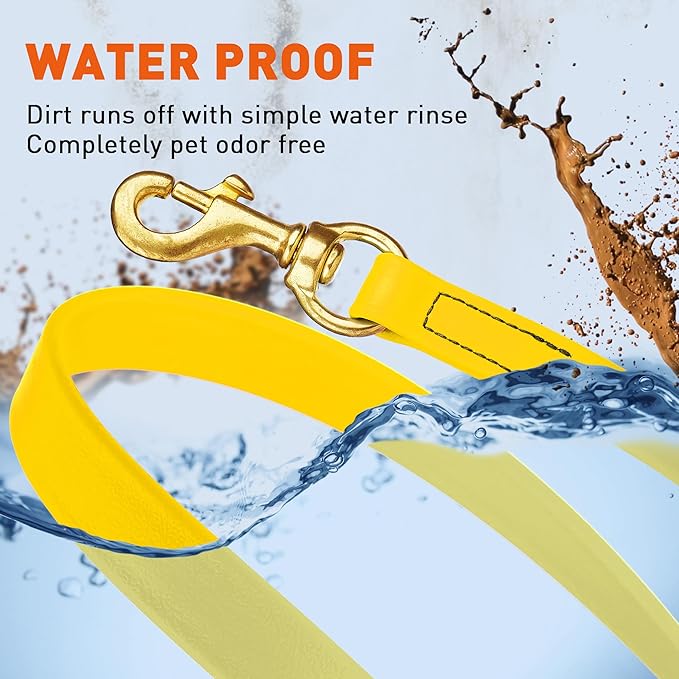 Viper Biothane K9 Working Dog Leash Waterproof Lead for Tracking Training Schutzhund Odor-Proof Long Line with Solid Brass Snap for Puppy Medium and Large Dogs, 20ft Lemon Yellow