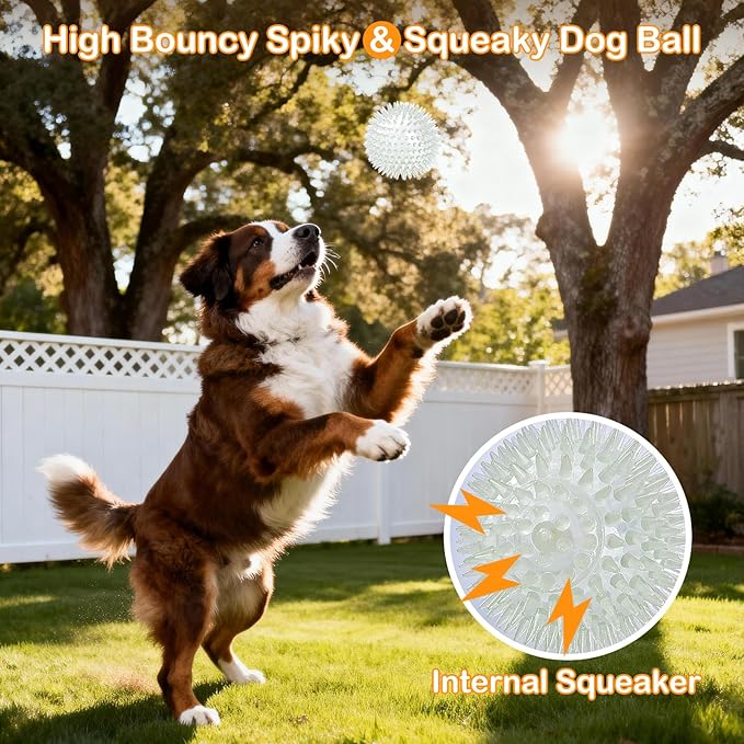 petizer 6 Pack 3.5’’ Glow in The Dark Ball - Squeaky Glow Dog Ball, Spiky Durable Dog Fetch Toys for Medium Large Dog Teething Chew Toy (3.5’’, Medium/Large)