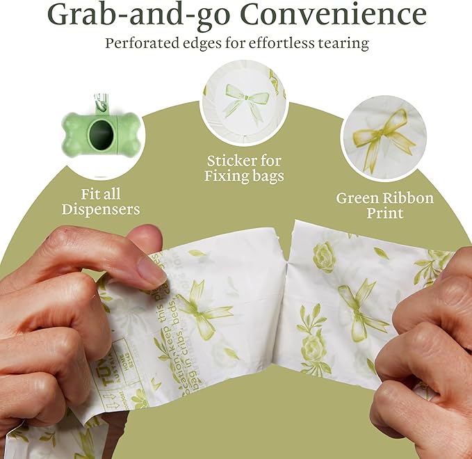 The Gardener’s Daughter Home Compostable Dog Poop Bags - 20 Micron Extra Thick (33% Thicker) - Lavender Scented, 120 Count - TÜV & OK Home Certified - Leak-Proof - Elegant White with Green Ribbon
