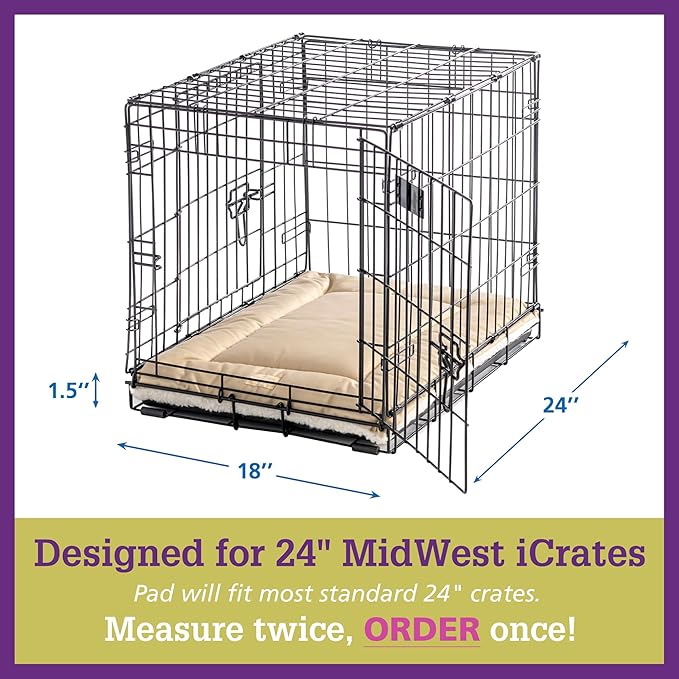 Pet Dreams Dog Crate Pad - Washable Kennel Mat, Crate Pads for Dog Cages, Non-Toxic, Flat Indoor Cat Bed, Fits iCrate 18, 24, 30, 36, 42, 48 Inches (Grey, Small, 24")