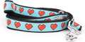 The Worthy Dog Graphic Red Heart Leash 5ft Stylish Blue Pattern, Comfortable Durable Nylon Fits Small, Medium, Large Dogs, Fun Outdoor Puppy Walking Accessory-Large