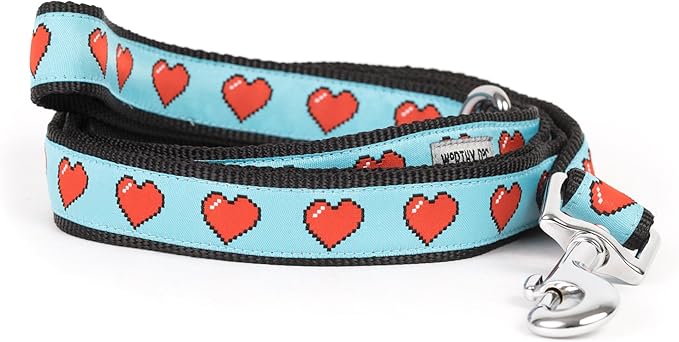 The Worthy Dog Graphic Red Heart Leash 5ft Stylish Blue Pattern, Comfortable Durable Nylon Fits Small, Medium, Large Dogs, Fun Outdoor Puppy Walking Accessory-Large