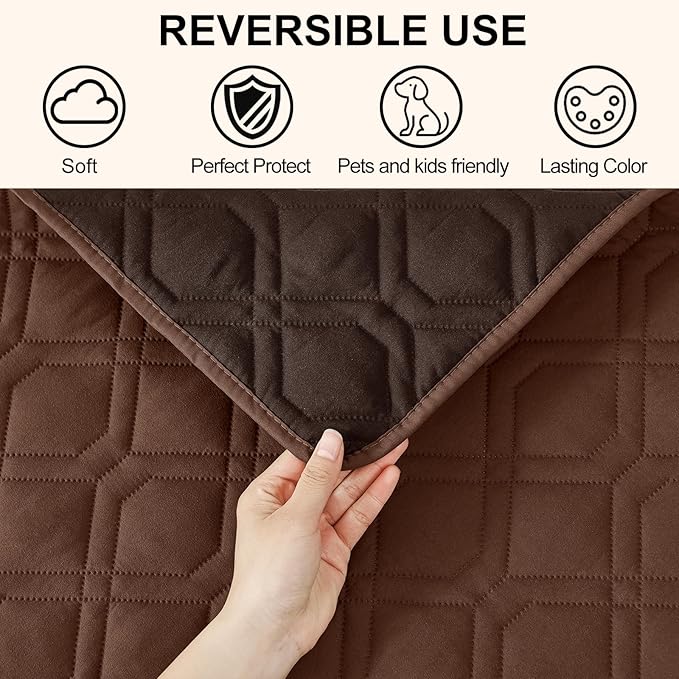 Smiry Reversible Waterproof Couch Covers for Sofa, Washable Dogs Pet Couch Covers for 3 Cushion Sofa Pet Friendly, Water Resistant Furniture Protector Slipcover, Geometric (52"x82", Brown/Chocolate)