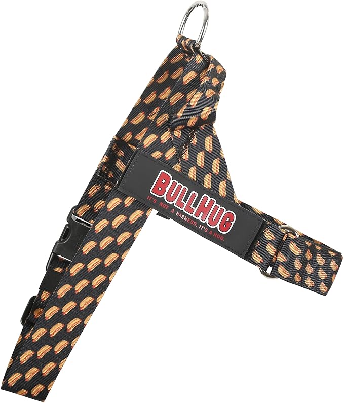 BULLHUG Adjustable Dog Harness– No Pull, No Choke – for English Bulldogs, French Bulldogs, Pugs & Broad-Chested Breeds – Easy, Safe Walks (Hot Doggy, Large)