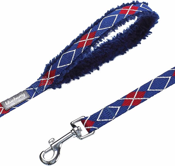 Blueberry Pet Scottish Argyle Fleece Padded Dog Leash with Soft & Comfortable Handle, 4 ft x 1", Royal Blue, Large, Leashes for Dogs
