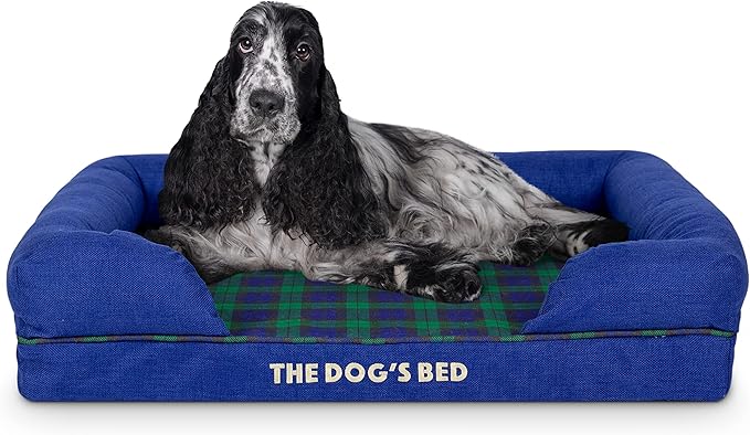 The Dog’s Bed Orthopedic Memory Foam Dog Bed with Bolsters, Oxford Fabric, Black Watch Tartan, Medium