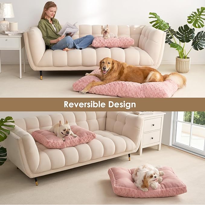 EHEYCIGA Washable Small Dog Bed for Crate 23x18 Inch, Reversible Kennel Pad for Puppy Weight Up to 25 lbs, Plush and Comfy Pet Sleeping Mat, Pink