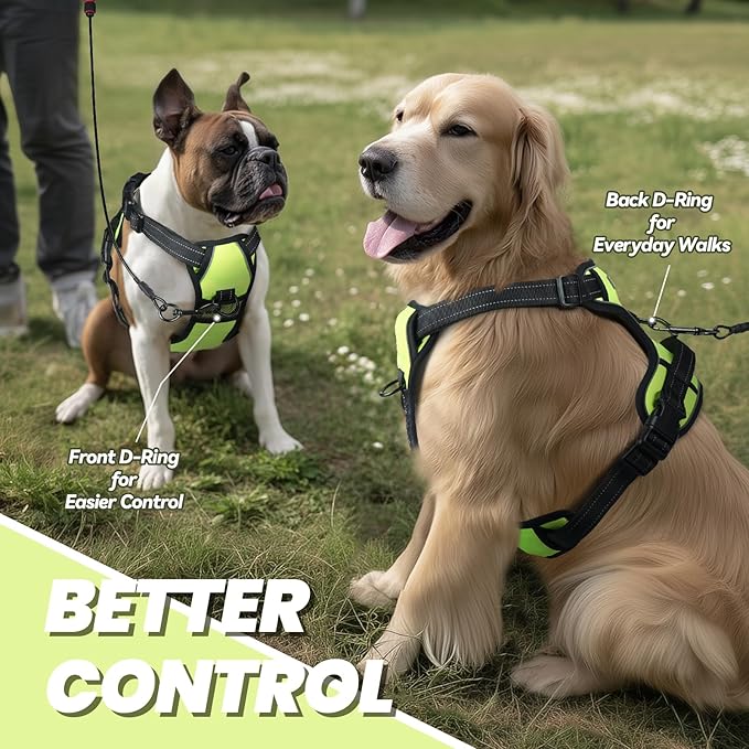 VIVAGLORY Dog Harness Easewalk No Pull Dog Harness with Handle Front Clip & Back Clip for Training Walking Lifting, No Pull Adjustable Easy On Padded Comfortable for Pet, S, Bright Yellow - Plain