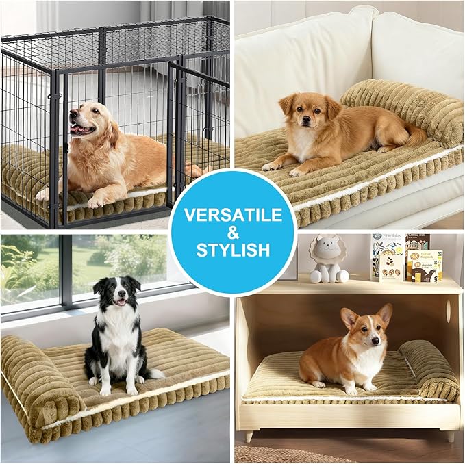 Comfort Dog Beds for Medium Size Dogs, Dog Bed with Removable Washable Cover, Deluxe Plush Dogs Bed for Crate with Pillow, Anti-Slip Pet Mat Mattress for Kennel with Durable Zipper(Brown, M)