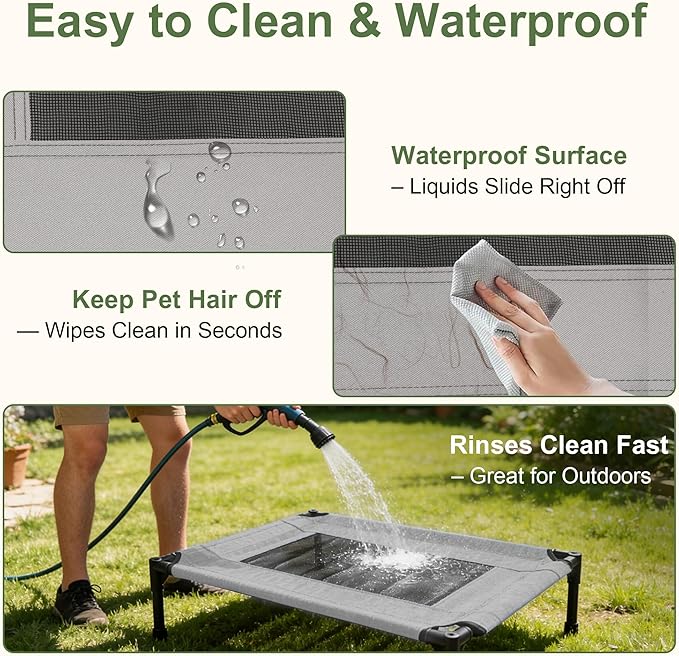 Outdoor Dog Bed, Raised Pet Cot for Medium and Large Dogs, Cooling Breathable Mesh, Durable Sturdy Frame, Washable Cover, Portable and Easy to Assemble Indoor/Outdoor Pet Bed, Grey, S